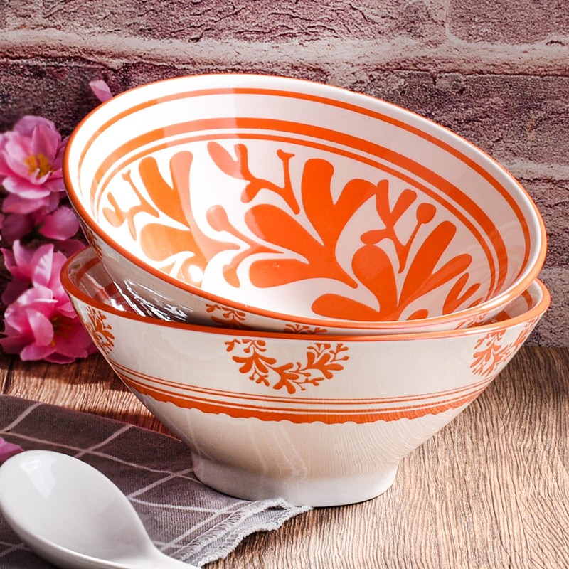Japanese Ceramic Ramen Bowl Set of 2, 7'' Porcelain Pho