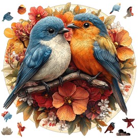 Jiroinlly Wooden Puzzles for Adults 200 Pieces, Two Cute Birds, Adult Jigsaw Puzzles, Unique Shaped Bird Puzzle for Family and Friends, Valentine, Home Wall Decor, Exquisite Packaging Gift, 11x11.2 in