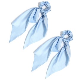 Pack of 2 Knotted Bow Hair Scrunchies Elastic Hair Scarf Black Hair Ties Bands Satin Hair Ribbon Scrunchy Red Ponytail Holder for Women and Girls (Light blue)