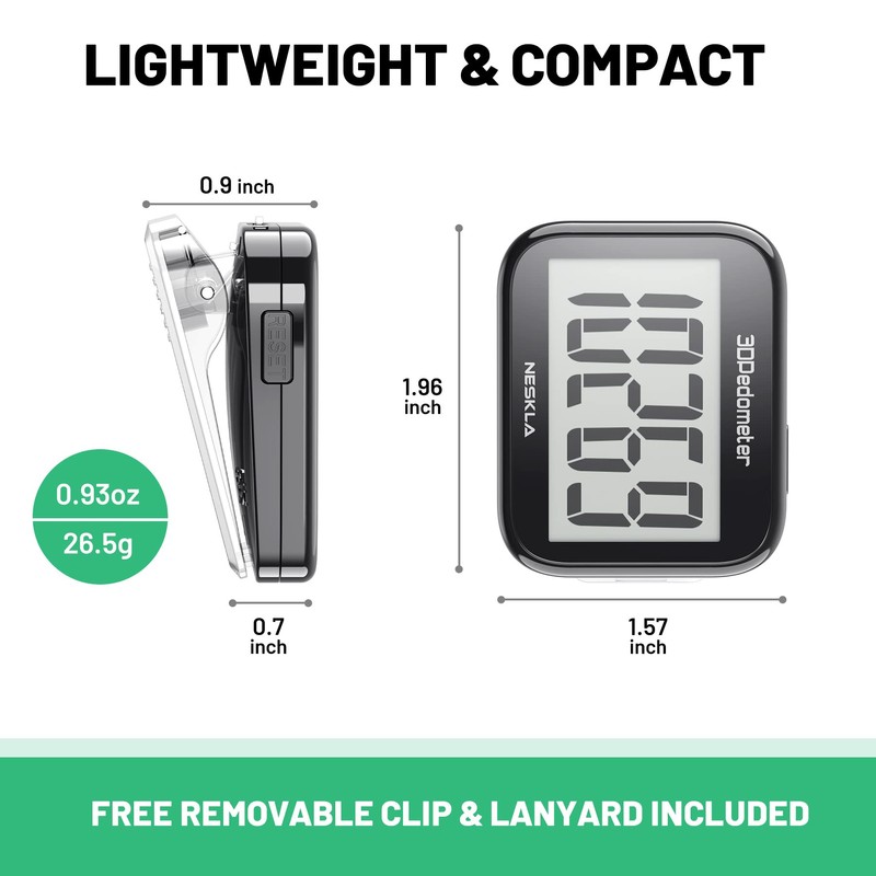 NESKLA 838 3D Pedometer for Walking, Simple Step Counter and