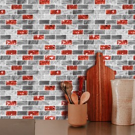 WalDecoo Marble Peel and Stick Backsplash for Kitchen, 10-Sheet Stick on Backsplash for Bathroom, Large Self-Adhesive Kitchen Backsplash, Red Marble Look Decorative Tiles（12"×12"）