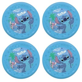 Procos - Stitch and Angel Plastic Plates 4 Pack Reusable Party Tableware for Birthday or Theme Party