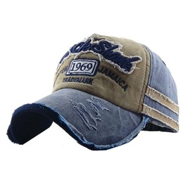 CheChury Baseball Cap Original 1969 Vintage Style Used Washed Look Retro Outdoor Cap Cap Peaked Cap Baseball Cap Adjustable Summer Hat Unisex Sun Hat for Sports Baseball Cap, Khaki / Blue