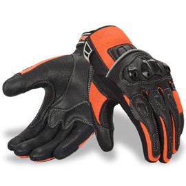 Oro Biker Oro Biker Motorbike Motorcycle Gloves, Premium Leather and Summer Mesh Hard Knuckle Touch Screen Motorbike Gloves Racing ATV Riding Gloves for Men (Small, Black/Fluorescent Orange)