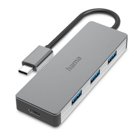 Hama USB C Hub 4 Ports (Super Speed-Plus Data Transfer with up to 10 Gbps, 3x USB-A, 1x USB-C, USB 3.2 Gen2 Multiport Adapter, USB C Adapter 4-in-1 for Office, Home Office and Travel) Aluminium