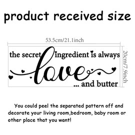 SUPERDANT Kitchen Quotes Wall Stickers The Secert Ingredient is Always Love and Butter Wall Decal Black Upgraded Vinyl Art Decor for Home Kitchen Dining Room Decoration