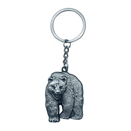 Sonoran Souvenirs Grizzly Bear Keychain Charm Realistic Pewter Forest Midwest Animal Gift Metal Polar Animal Theme Keyring Silver