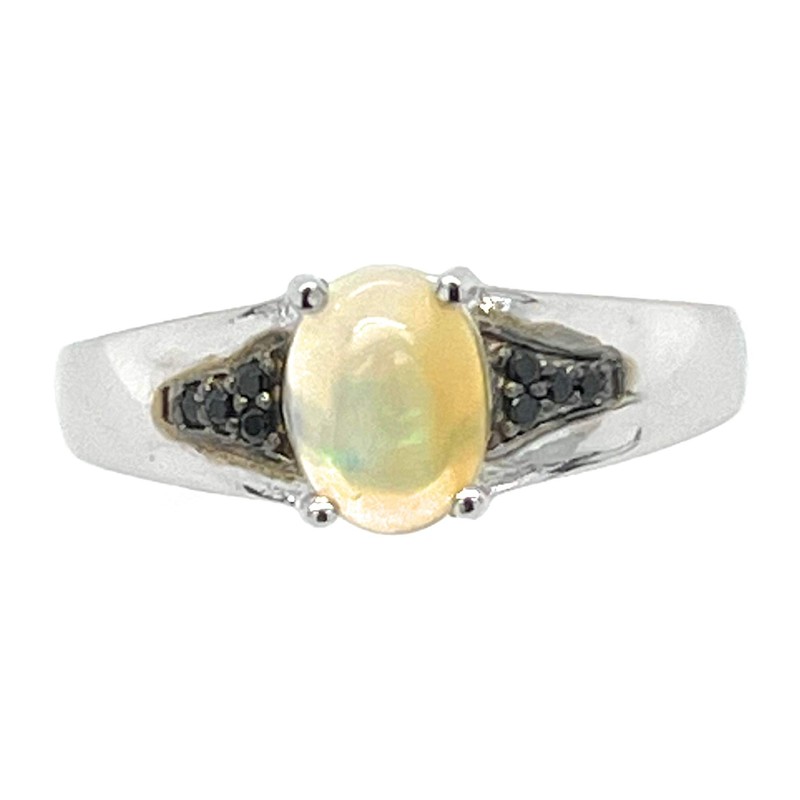 Genuine Ethiopian Opal Cabochan, Black Spinel 925 Solid Sterling Silver