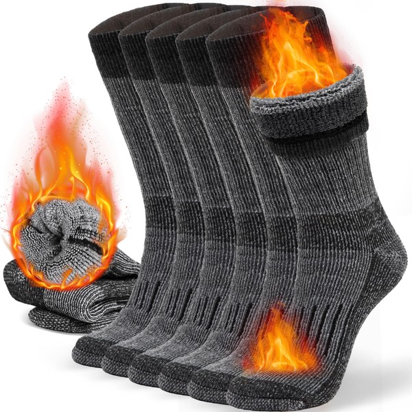 Alvada Warm Thermal Wool Socks for Winter Moisture Wicking and Breathable Cozy Boot Socks Charcoal LXL