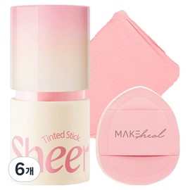 Makeheal Tinted Sheer Stick 6g + Finger Puff Set, 01 Sheer Blossom, 6 Pieces / 메이크힐 틴티드 쉬어 스틱 6g + 핑거 퍼프 세트, 01 쉬어 블라썸, 6개