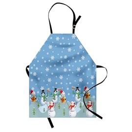 Ambesonne Christmas Apron, Snowman Party Themed Cartoon Composition Winter Season Elements Trees Snowflakes, Small Apron Bib with Adjustable Ties for Baking Painting, Small Size, Multicolor