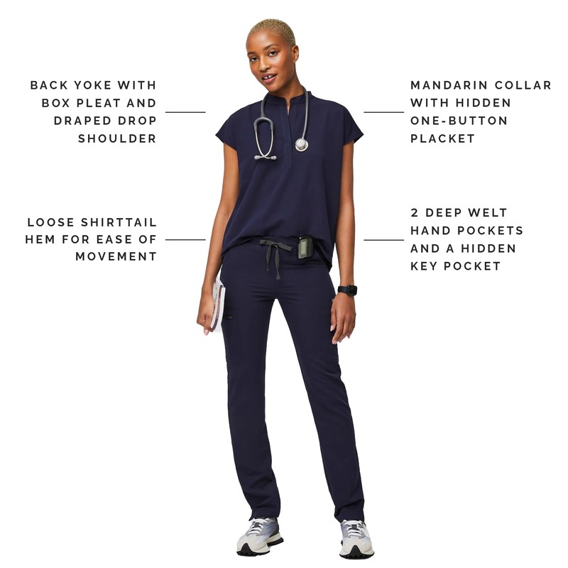 FIGS Rafaela Oversized Scrub Top for Women — Navy Blue,