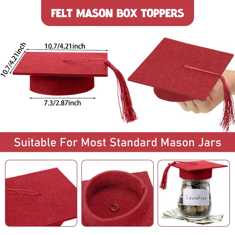 Mindsoft 24 Pcs 2026 Graduation Cap Decorations Mason Jar Lid