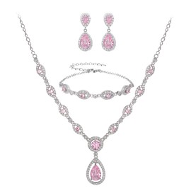 Clearine Statment Women's Wedding Cubic Zirconia Drop Y Necklace Bracelet and Earrings Set Clear Silver Tone, Brass Brass Cubic Zirconia, Cubic Zirconia