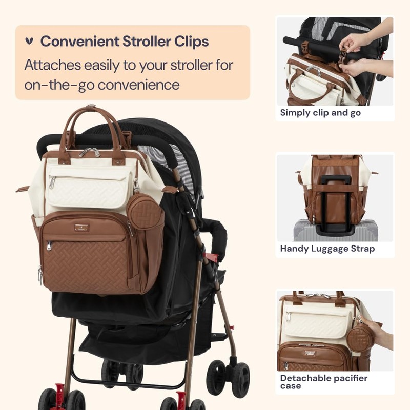 BabbleRoo Leather Diaper Bag Backpack, Multifunction Large Bags with Changing