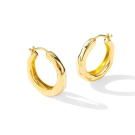 Modern Chunky Hoop Earrings, 14K Gold Plated, Geometric Design, Fashion Statement Jewelry (gold)