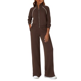 PRETTYGARDEN Womens 2 Piece Outfits Sweatsuits 2025 Fall Full Zip Sweatshirts Workout Pants Matching Lounge Sets Tracksuits (Brown,X-Large)