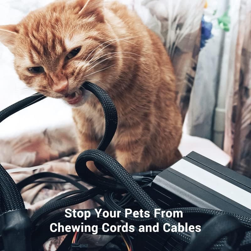 Aibole 25Ft-1/2 Black＆Red Cable Management Cord Protector Braided Wire Loom