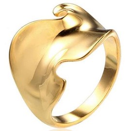 Jude Jewelers Stainless Steel Irregular Shape Ocean Waved Surface Promise Statement Anniversary Ring (Gold, 11)