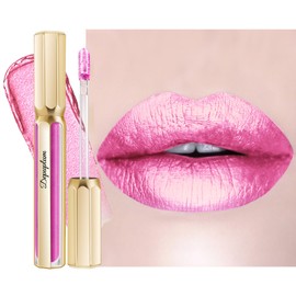 Depuplum Pink Lipsticks for Women Metallic Lipstick Long Lasting Non Stick Cup Lip Gloss, Shimmer Lightweight Hydrating Full Coverage Lip Color, DP119 Princess
