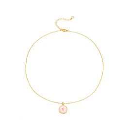 TEWIKY Gold Cross Necklace for Women Dainty Simple Cross Pendant with Enamel & Cubic Zirconia Gem Elegant Hypoallergenic Brass Jewelry Party Daily Wear Back to School Gift:_Pink