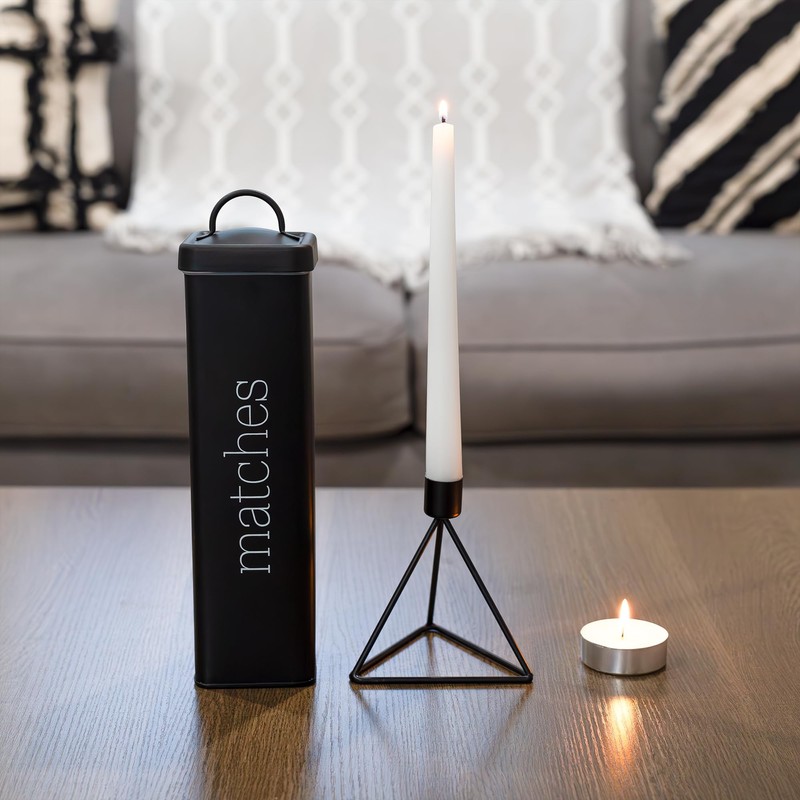 AuldHome Design Enamelware Fireplace Matches Holder (Black), Farmhouse Storage Container