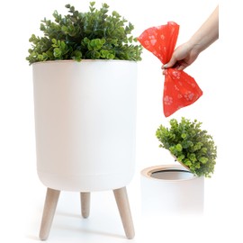 Earth & Mango Small Outdoor Trash Can with Lid - Dog Poop Trash Can Outside - Plant Styled Outdoor Garbage Can - 1.8 Gallon - Throw Away Pet Waste Discreetly