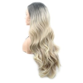 Natural Straight Dark Roots to Blue Lace Front Wigs for Women Heat Resistant Synthetic Wig Glueless Hair Flawless Hairline Party Use 24inch… (Ombre Blue)