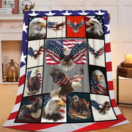 Eagle Throw Blanket American Flag Bald Eagle Stuff Gifts for Kids Girls Boys Adults Women Men Soft Cozy Warm Plush Fluffy Fuzzy Fleece Blanket Decor 40''X50''