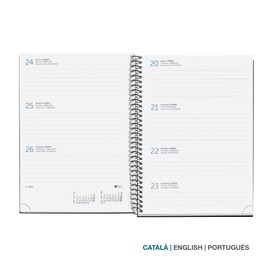 Miquelrius - 2025 Calendar Year Planner 155 x 213 mm Week to View Laminated Card Cover Spiral Bound Elastic Closure 80gsm Paper Catalan, English and Portuguese