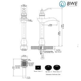 BWE Matte Black Vessel Sink Faucet Waterfall Single Hole Handle with Pop Up Drain Stopper Assembly and Supply Hose Lead-Free Bathroom Faucet Vanity Lavatory Mixer Tap Tall Body