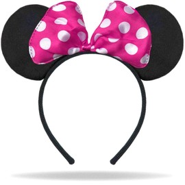 Hatstar Mouse Ears Headband in Black Bow in Pink with White Dots Hair Accessories for Children and Adults Headdress Women and Girls Costume Accessory for Carnival and Fancy Dress