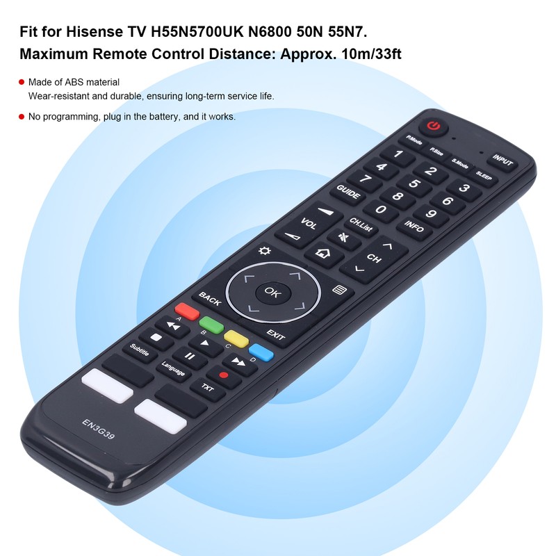 EN3G39 TV Remote Control Controller Replacement Fit for Hisense TV