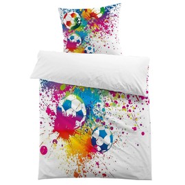 MUSOLEI Football Bed Linen 135 x 200 cm Boys Children's Bed Linen Football Microfibre Polyester 3D Print for Boys Duvet Cover and 1 Pillowcase 80 x 80 cm for Children, Colourful