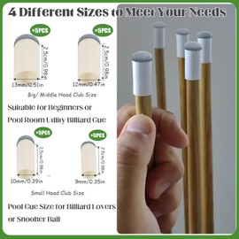 Keromtein 20pcs Slip On Pool Cue Tips, 4 Sizes Pool Queue Stick Tips Replacement Kit, Billiard Cue Sticks Tips Pool Cue Repair Kit Pool Table Accessories (9mm/ 10mm/ 12mm/ 13mm, Each Size 5pcs)