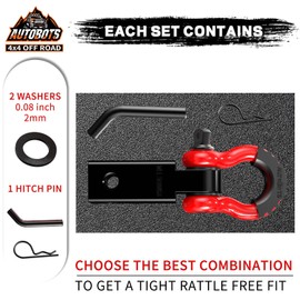 AUTOBOTS Tow Hitch Receiver 2", 45,000 Lbs Break Strength Shackle Hitch Receiver with 5/8" Hitch Pin, 3/4 D Ring Shackle, Towing Accessories for Truck Trailer Recovery Off-Road Red&Black