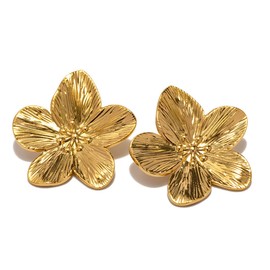 Gold Silver Petal Earrings for Women Chunky Gold Flower Earrings Retro Statement Earrings Trendy Earrings Lightweight Gold Earrings Hypollergenic Minimalist Aesthetic Gold Jewelry for Birthday Party Christmas (Gold)