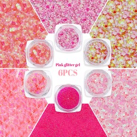 Lilbitty Pack of 6 Transparent Glitter Gel for Face and Body, Festival Glitter Set for Children and Adults, Shiny Sequins for Make-Up, Hair and Crafts, Pink and Gold