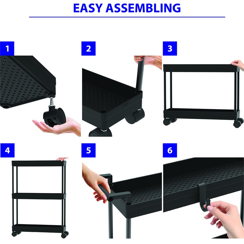 Simple Houseware 3-Tier Slim/Narrow Storage Cart with Handle, 5.5'' Wide