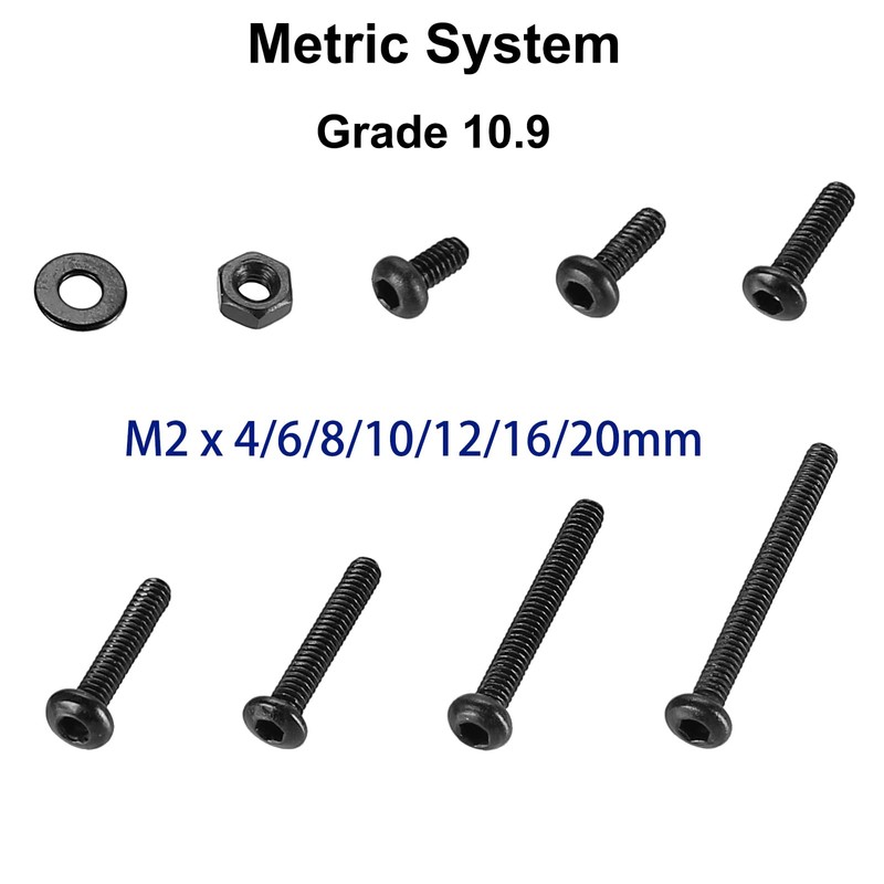 FandWay 410Pcs M2 Button Head Hex Socket Screws,10.9 Grade Alloy