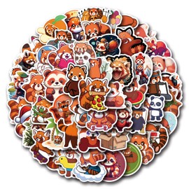 55Pcs Cute Red Panda Stickers, Funny Animal Vinyl Waterproof Sticker Pack for Laptop, Water Bottles, Birthday Gift Party Favors (Red Panda)