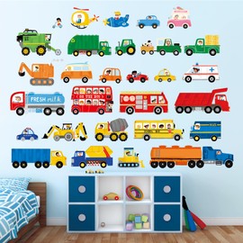 DECOWALL DSL-8064 Construction Vehicles Wall Stickers Transportation Car Truck Decals Removable for Kids Boys Baby Bedroom Nursery Playroom Living Room