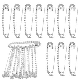 Pack of 10 Tow Pins Wedding Dress Silver Pin Closure Rhinestone Pins Brooch Neckline Reducing Brooch Pins Shiny Lapel Pins for Women Decoration Sweater Scarves Skirts