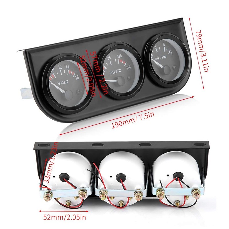 Triple Gauge Kit, 3-in-1 Triple Gauge Kit, Voltmeter, Water Temperature,