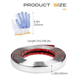 Flaconi Car Chrome Trim,Chrome Tape for Cars,Chrome Trim for Cars,Chrome Window Trim,Car Accessories Door Strips,Suitable for Car and Truck Door and Window Side Scratch Protection(5M X 30MM)