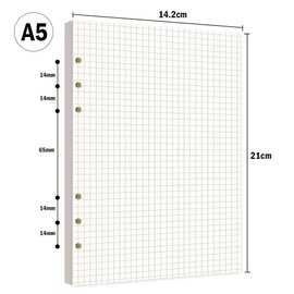 6 Pack A5 Refill Paper 6 Holes Paper Squared 270 Sheets / 540 Pages Grid Paper A5 Refill Paper Refill Inserts Note Paper for Ring Binder Inserts Refillable A5 Notebook