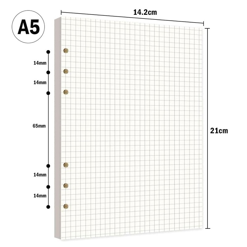 6 Pack A5 Refill Paper 6 Holes Paper Squared 270