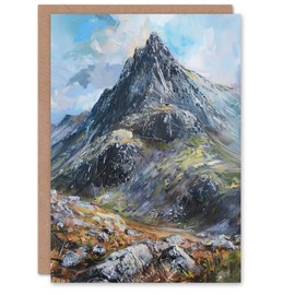 Artery8 Greeting Card Tryfan Mountain Peak Snowdonia Wales Oil Painting Blank For All Him Or Her Art Birthday Card