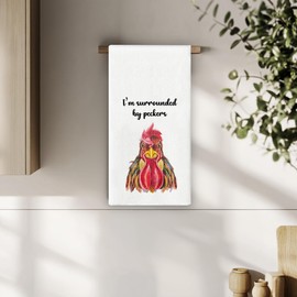 Bnzolyoia Funny Rooster Kitchen Towel - Rooster Gifts, Chicken Rooster Kitchen Decor, Rustic Farmhouse I'm Surrounded by Peckers Chicken Rooster Dish Towels for Kitchen 16x24