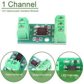 Youmile 6 pcs 1-Channel 12V Optocoupler Isolation Module, Opto-Isolator Signal Converter Board with Screw Terminals, LED Indicator, High/Low Level Trigger,with Screwdriver for Arduino PLC MCU